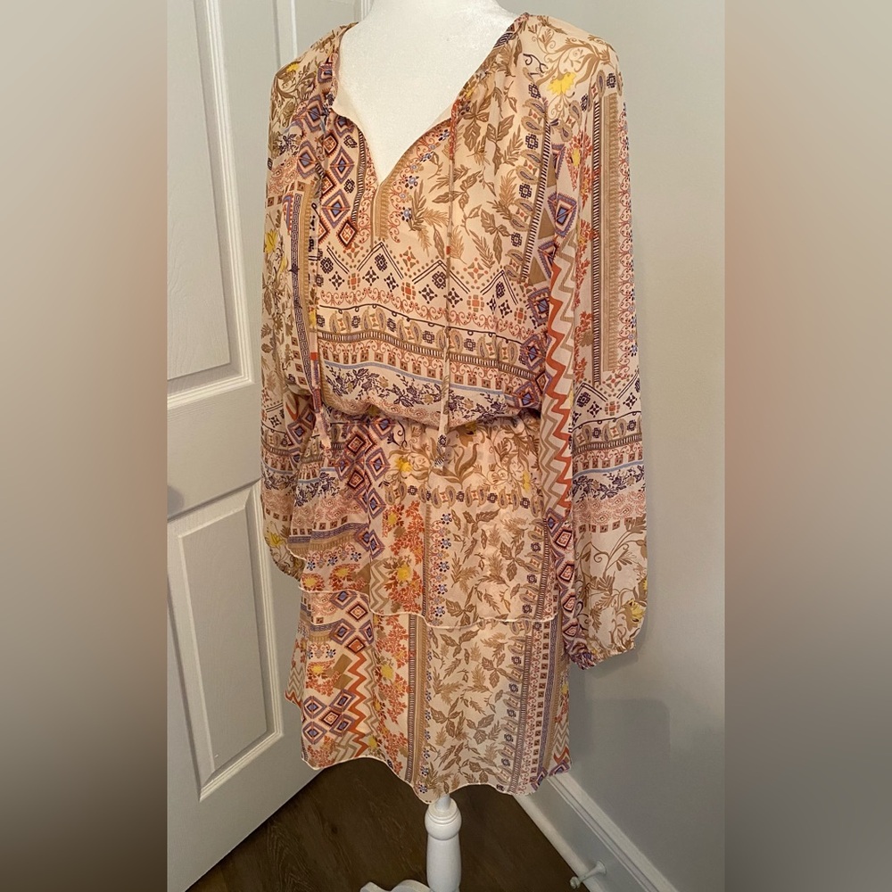 Bohemian Long Sleeve Patterned Dress